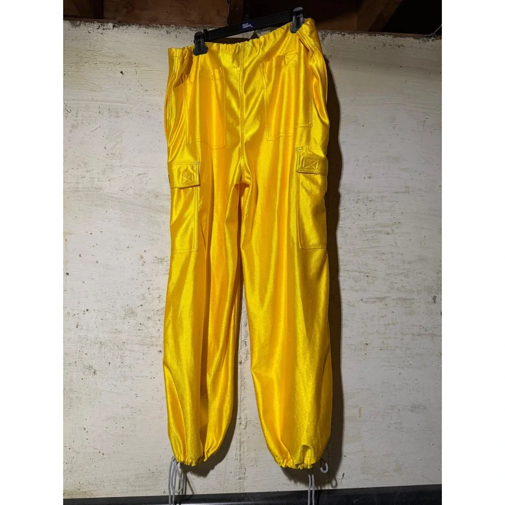 Caffeine Skater Parachute Pants Yellow Mens Large Baggy Cargo Rave Festival Y2K